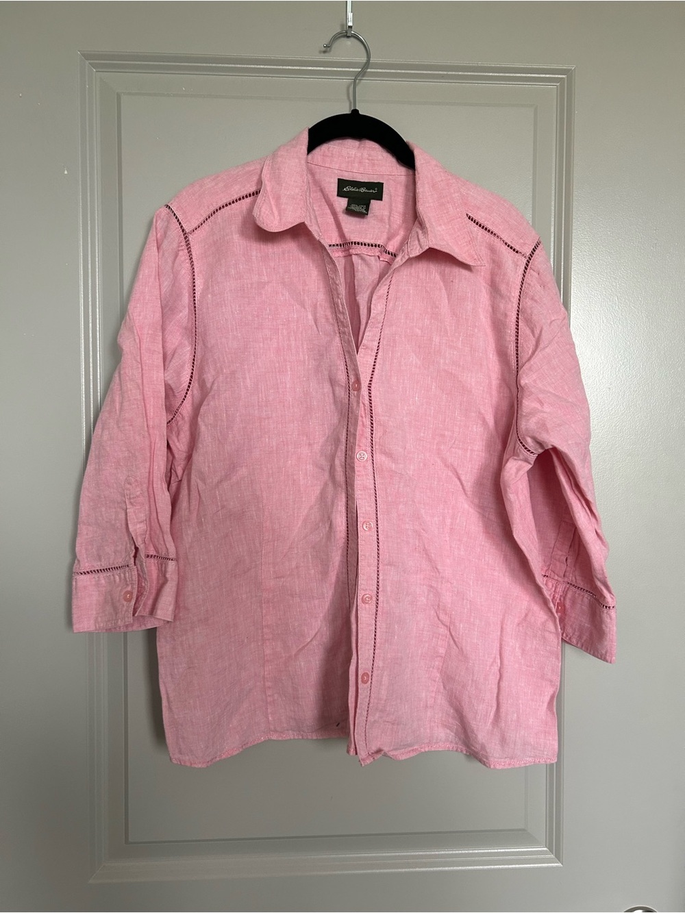 Eddie Bauer Men's Pink 100% linen Button-Up Shirt